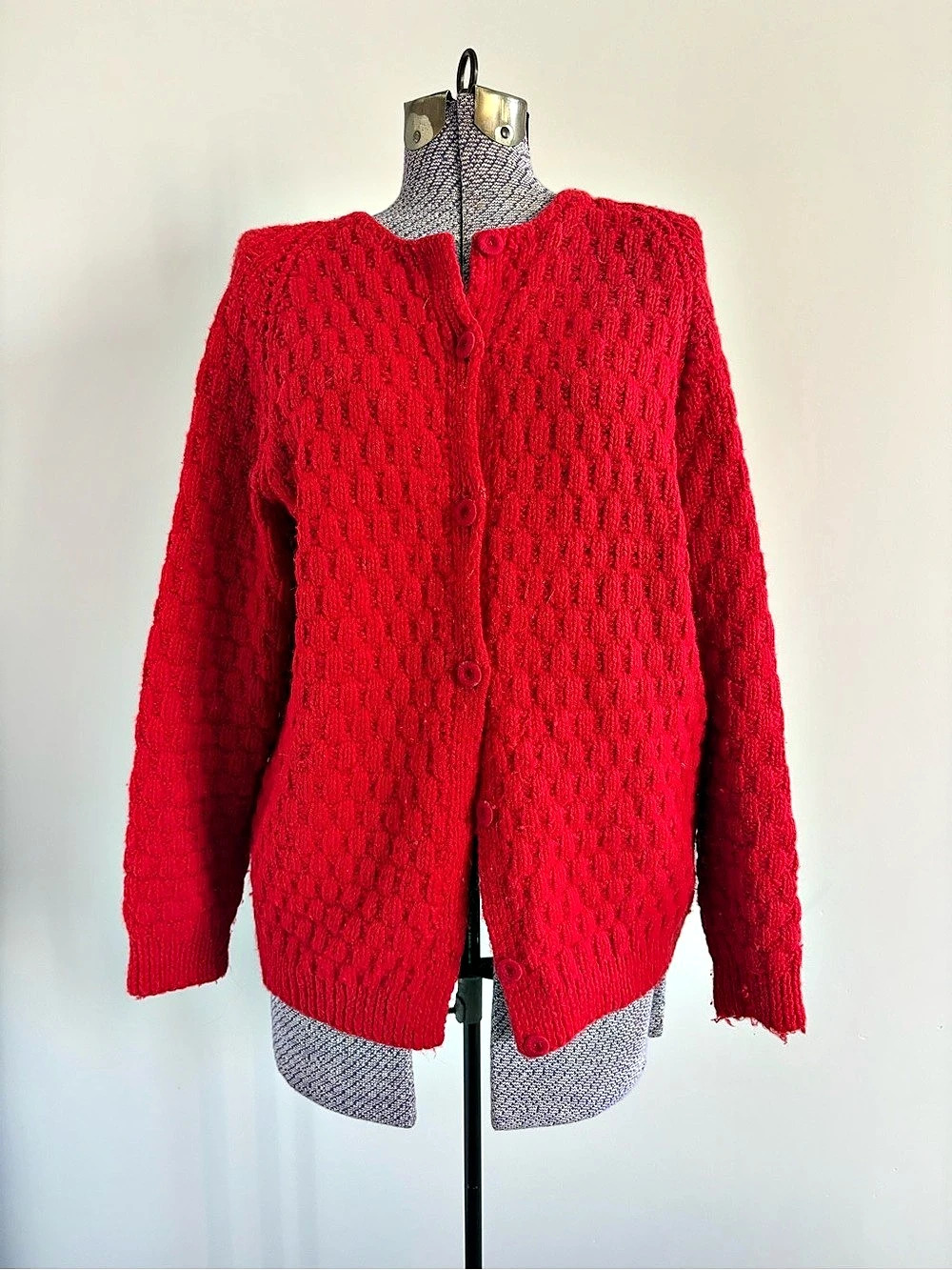 Red Button-Front Cardigan